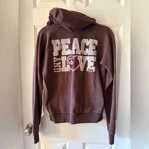 PINK Victoria's Secret Vintage Brown Peace & Love Zippered Hoodie